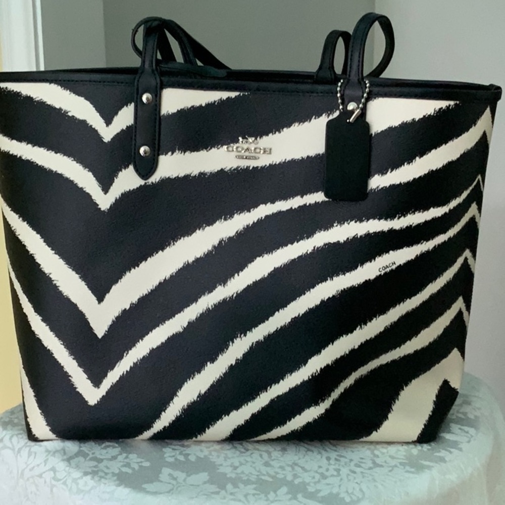 Coach Black and White Zebra Print Tote